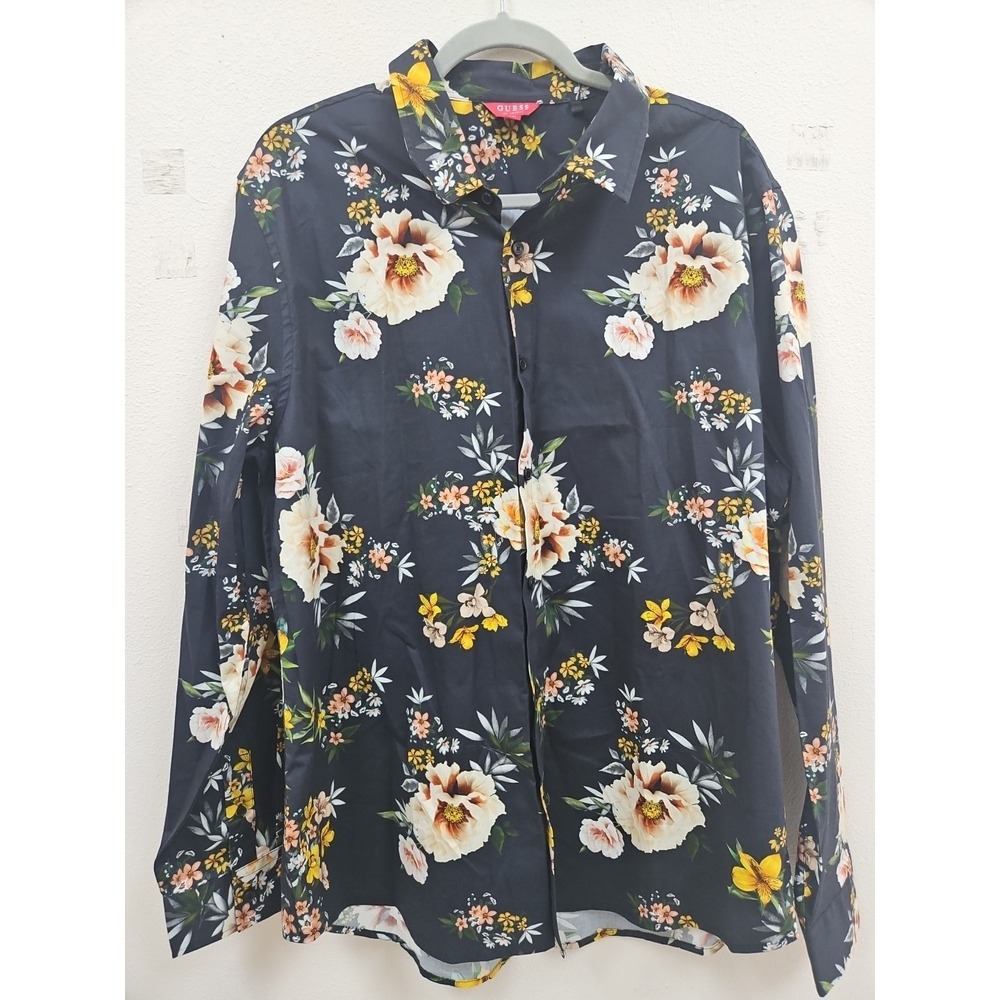 GUESS Men's Grassland Floral XXL  Shirt Stretch Long Sleeve